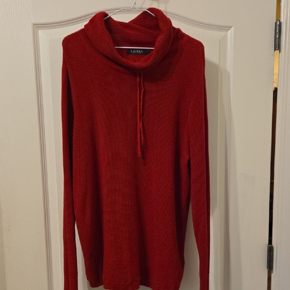 Lauren Ralph Lauren Women's Cowl Drawstring Neck Red Sweater Size 1X